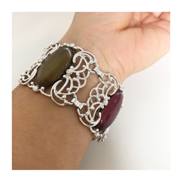 Vintage SARAH COVENTRY Silver Tone Filigree Link Bracelet w/ Multi-color Lucite - Picture 16 of 16